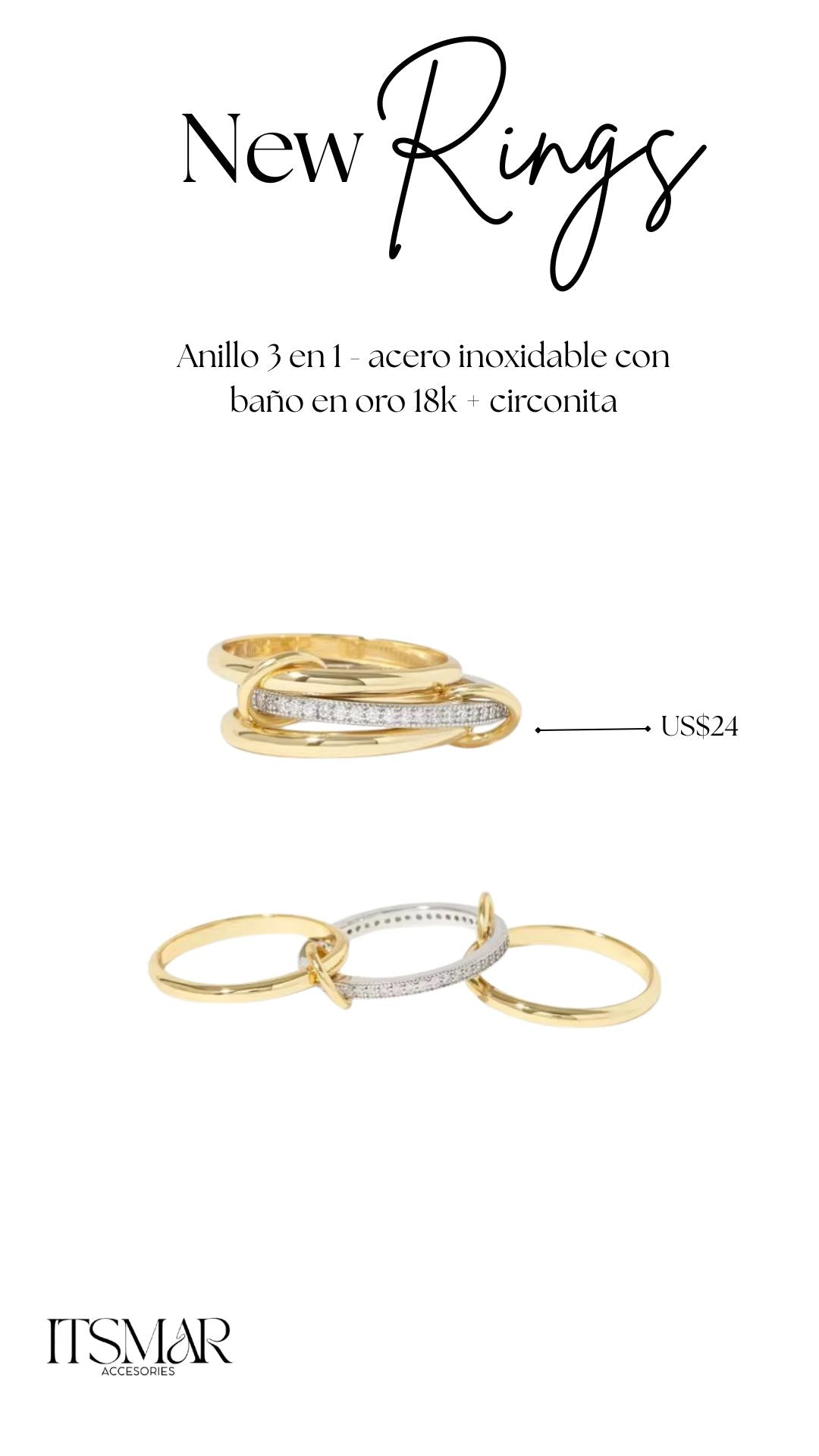 Ring 3/1 - Acero Inoxidable con baño en oro 18k