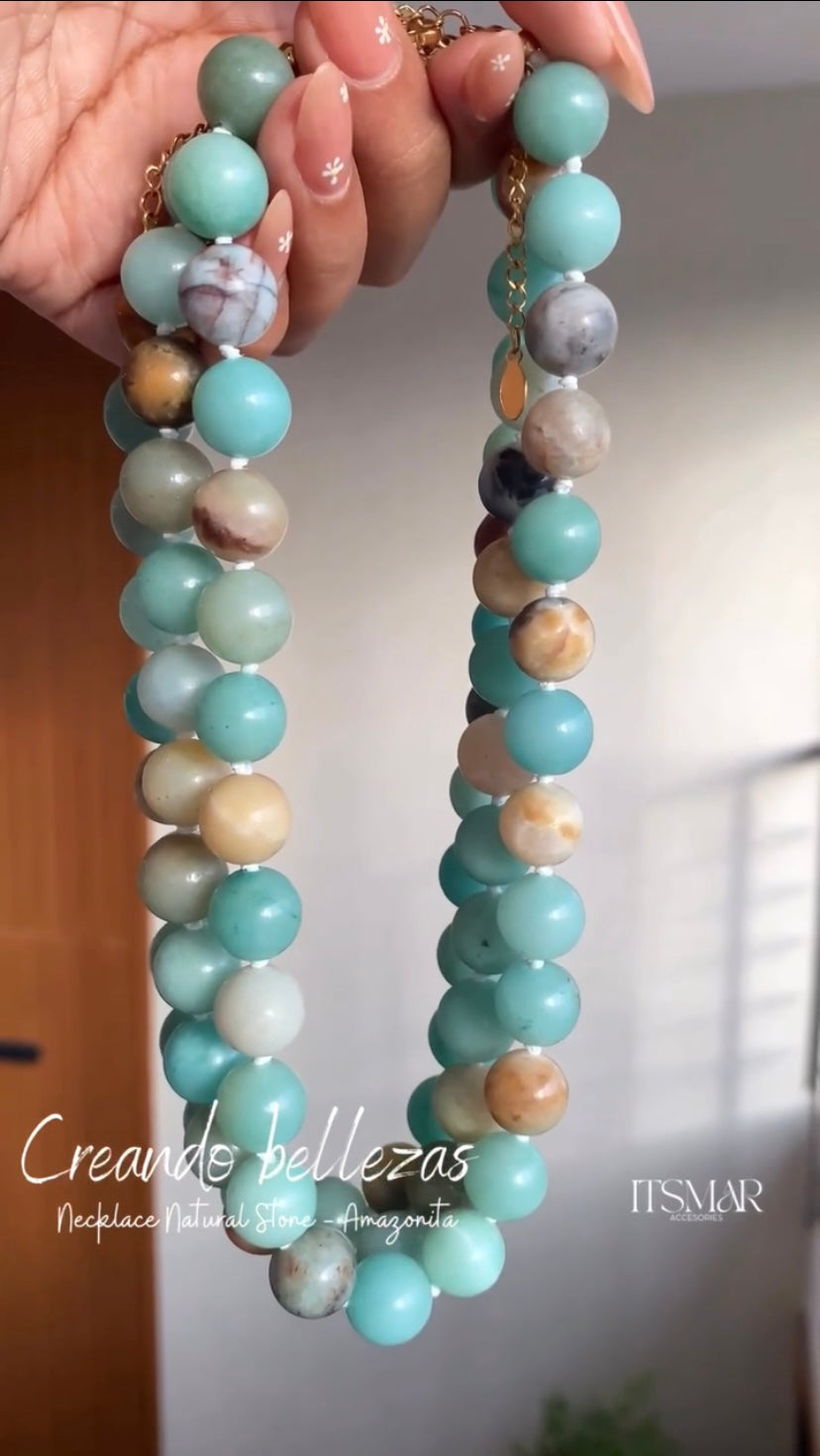 Necklace Natural Stone - Amazonita 12mm