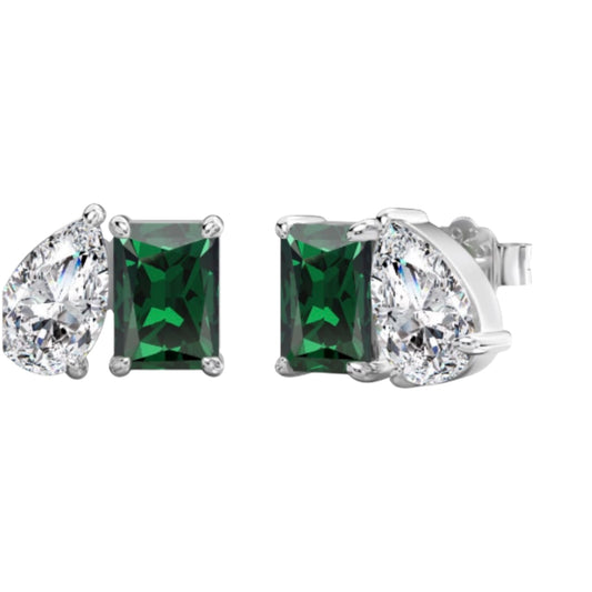 Green Duo Studs | Plata 925