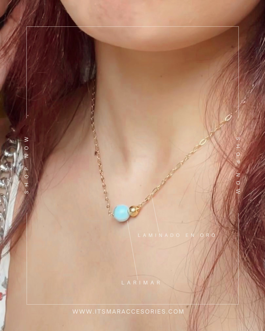 Necklace Natural Stone - Round Larimar